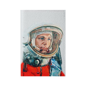 Обложка для паспорта матовая кожа с принтом Гагарин , натуральная матовая кожа | размер 19,3 х 13,7 см; прозрачные пластиковые крепления | space | гагарин | космос | россия