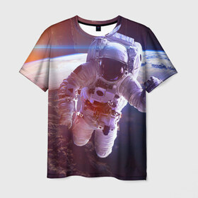 Мужская футболка 3D с принтом Космонавт , 100% полиэфир | прямой крой, круглый вырез горловины, длина до линии бедер | галактика | звезды | земля | космонавт | космос