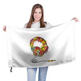 Флаг 3D с принтом Красочные наушники , 100% полиэстер | плотность ткани — 95 г/м2, размер — 67 х 109 см. Принт наносится с одной стороны | dj | музыка | наушники