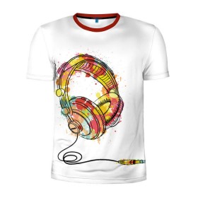 Мужская футболка 3D спортивная с принтом Красочные наушники , 100% полиэстер с улучшенными характеристиками | приталенный силуэт, круглая горловина, широкие плечи, сужается к линии бедра | dj | музыка | наушники