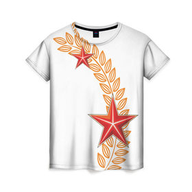 Женская футболка 3D с принтом 9 мая - красные звезды , 100% полиэфир ( синтетическое хлопкоподобное полотно) | прямой крой, круглый вырез горловины, длина до линии бедер | 9 мая | день победы | звезды