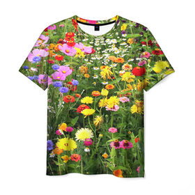 Мужская футболка 3D с принтом Полевые цветы 1 , 100% полиэфир | прямой крой, круглый вырез горловины, длина до линии бедер | поле | полевые цветы | цветы