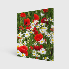 Холст квадратный с принтом Полевые цветы 2 , 100% ПВХ |  | поле | полевые цветы | цветы