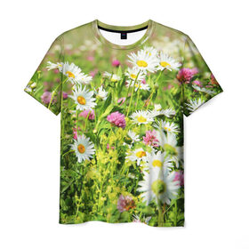 Мужская футболка 3D с принтом Полевые цветы 3 , 100% полиэфир | прямой крой, круглый вырез горловины, длина до линии бедер | поле | полевые цветы | цветы