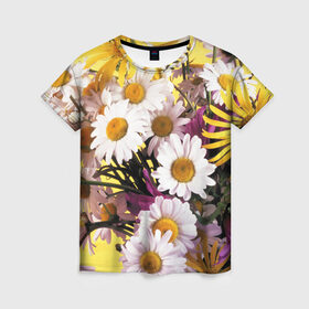 Женская футболка 3D с принтом Полевые цветы 4 , 100% полиэфир ( синтетическое хлопкоподобное полотно) | прямой крой, круглый вырез горловины, длина до линии бедер | поле | полевые цветы | цветы