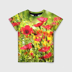 Детская футболка 3D с принтом Полевые цветы 5 , 100% гипоаллергенный полиэфир | прямой крой, круглый вырез горловины, длина до линии бедер, чуть спущенное плечо, ткань немного тянется | поле | полевые цветы | цветы