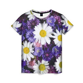 Женская футболка 3D с принтом Полевые цветы 8 , 100% полиэфир ( синтетическое хлопкоподобное полотно) | прямой крой, круглый вырез горловины, длина до линии бедер | поле | полевые цветы | цветы