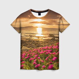 Женская футболка 3D с принтом Полевые цветы 9 , 100% полиэфир ( синтетическое хлопкоподобное полотно) | прямой крой, круглый вырез горловины, длина до линии бедер | поле | полевые цветы | цветы