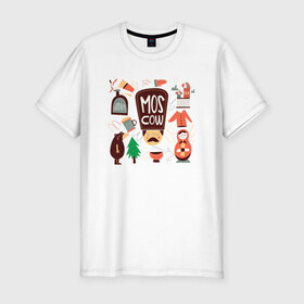 Мужская футболка премиум с принтом Moscow , 92% хлопок, 8% лайкра | приталенный силуэт, круглый вырез ворота, длина до линии бедра, короткий рукав | moscow | водка | матрешка | медведь | москва | россия