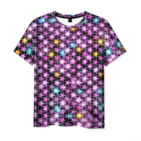 Мужская футболка 3D с принтом Звёзды , 100% полиэфир | прямой крой, круглый вырез горловины, длина до линии бедер | блеск | веселье | гламур | звёзды | оформление | пафос | праздник | решётка | сетка | сияние | слой | текстура | трайбл | узор | фон