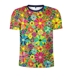 Мужская футболка 3D спортивная с принтом Узор из цветов , 100% полиэстер с улучшенными характеристиками | приталенный силуэт, круглая горловина, широкие плечи, сужается к линии бедра | паттерн | разноцветный | рстительный