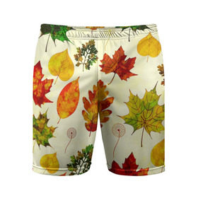 Мужские шорты 3D спортивные с принтом Осень ,  |  | листва | листья | осень | оформление | пёстрые листочки | слой | текстура | трайбл | узор | фон