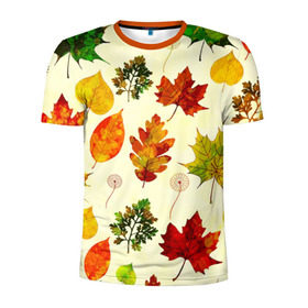 Мужская футболка 3D спортивная с принтом Осень , 100% полиэстер с улучшенными характеристиками | приталенный силуэт, круглая горловина, широкие плечи, сужается к линии бедра | листва | листья | осень | оформление | пёстрые листочки | слой | текстура | трайбл | узор | фон