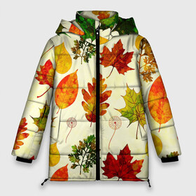 Женская зимняя куртка 3D с принтом Осень , верх — 100% полиэстер; подкладка — 100% полиэстер; утеплитель — 100% полиэстер | длина ниже бедра, силуэт Оверсайз. Есть воротник-стойка, отстегивающийся капюшон и ветрозащитная планка. 

Боковые карманы с листочкой на кнопках и внутренний карман на молнии | листва | листья | осень | оформление | пёстрые листочки | слой | текстура | трайбл | узор | фон