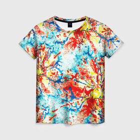 Женская футболка 3D с принтом Текстура из цветов , 100% полиэфир ( синтетическое хлопкоподобное полотно) | прямой крой, круглый вырез горловины, длина до линии бедер | арт | искусство | композиция | краски | оформление | слой | текстура | трайбл | узор | фон | цветы