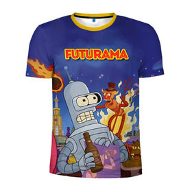 Мужская футболка 3D спортивная с принтом Futurama , 100% полиэстер с улучшенными характеристиками | приталенный силуэт, круглая горловина, широкие плечи, сужается к линии бедра | bender | fry | futurama | mult | бендер | бэндер | лила | мульт | мультсериал | мульфильмы | фрай | футутрама