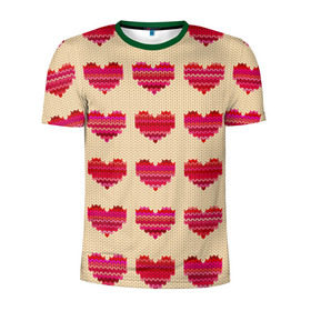 Мужская футболка 3D спортивная с принтом Шерстяные сердечки , 100% полиэстер с улучшенными характеристиками | приталенный силуэт, круглая горловина, широкие плечи, сужается к линии бедра | вязание | вязаный | паттерн | текстура | узор
