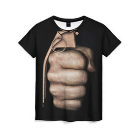 Женская футболка 3D с принтом Кулак как граната , 100% полиэфир ( синтетическое хлопкоподобное полотно) | прямой крой, круглый вырез горловины, длина до линии бедер | рука