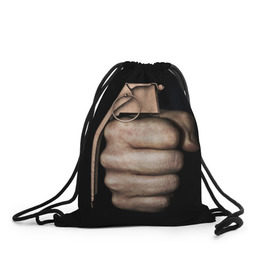 Рюкзак-мешок 3D с принтом Кулак как граната , 100% полиэстер | плотность ткани — 200 г/м2, размер — 35 х 45 см; лямки — толстые шнурки, застежка на шнуровке, без карманов и подкладки | рука