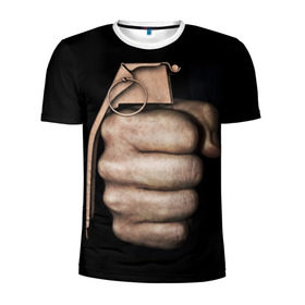 Мужская футболка 3D спортивная с принтом Кулак как граната , 100% полиэстер с улучшенными характеристиками | приталенный силуэт, круглая горловина, широкие плечи, сужается к линии бедра | рука
