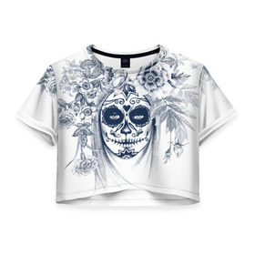 Женская футболка 3D укороченная с принтом Мистический боди-арт , 100% полиэстер | круглая горловина, длина футболки до линии талии, рукава с отворотами | боди арт | бодиарт | раскрас лица