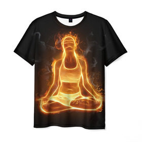 Мужская футболка 3D с принтом Пламенная медитация , 100% полиэфир | прямой крой, круглый вырез горловины, длина до линии бедер | аштанга | здоровье | зож | йога | кундалини | лотос | медитация | огонь | пламя | силуэт | спорт | страсть | тонус