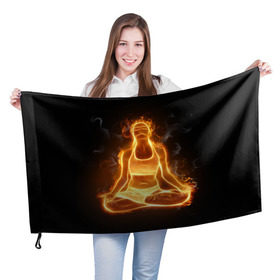 Флаг 3D с принтом Пламенная медитация , 100% полиэстер | плотность ткани — 95 г/м2, размер — 67 х 109 см. Принт наносится с одной стороны | аштанга | здоровье | зож | йога | кундалини | лотос | медитация | огонь | пламя | силуэт | спорт | страсть | тонус