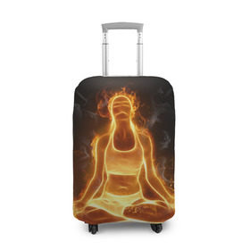 Чехол для чемодана 3D с принтом Пламенная медитация , 86% полиэфир, 14% спандекс | двустороннее нанесение принта, прорези для ручек и колес | аштанга | здоровье | зож | йога | кундалини | лотос | медитация | огонь | пламя | силуэт | спорт | страсть | тонус