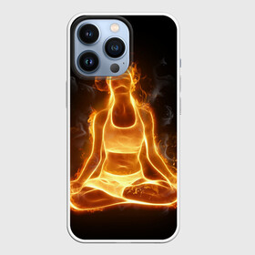 Чехол для iPhone 13 Pro с принтом Пламенная медитация ,  |  | Тематика изображения на принте: аштанга | здоровье | зож | йога | кундалини | лотос | медитация | огонь | пламя | силуэт | спорт | страсть | тонус
