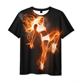 Мужская футболка 3D с принтом Спортивная страсть , 100% полиэфир | прямой крой, круглый вырез горловины, длина до линии бедер | грация | здоровье | зож | огонь | пламя | силуэт | спорт | страсть | танец | тонус | фитнес