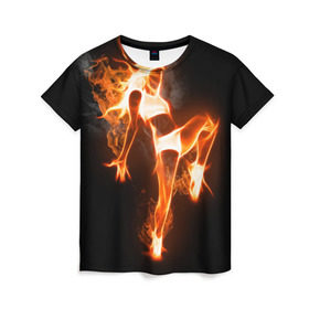 Женская футболка 3D с принтом Спортивная страсть , 100% полиэфир ( синтетическое хлопкоподобное полотно) | прямой крой, круглый вырез горловины, длина до линии бедер | грация | здоровье | зож | огонь | пламя | силуэт | спорт | страсть | танец | тонус | фитнес