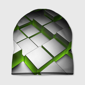 Шапка 3D с принтом Куб , 100% полиэстер | универсальный размер, печать по всей поверхности изделия | зеленая | квадрат | куб | текстуры