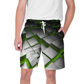 Мужские шорты 3D с принтом Куб ,  полиэстер 100% | прямой крой, два кармана без застежек по бокам. Мягкая трикотажная резинка на поясе, внутри которой широкие завязки. Длина чуть выше колен | зеленая | квадрат | куб | текстуры