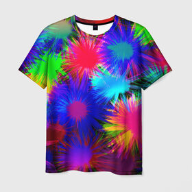 Мужская футболка 3D с принтом Взрывы красок , 100% полиэфир | прямой крой, круглый вырез горловины, длина до линии бедер | Тематика изображения на принте: краска | красный | текстуры