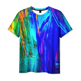 Мужская футболка 3D с принтом Разводы красок , 100% полиэфир | прямой крой, круглый вырез горловины, длина до линии бедер | абстракция | абстракция красок | краска | цветные