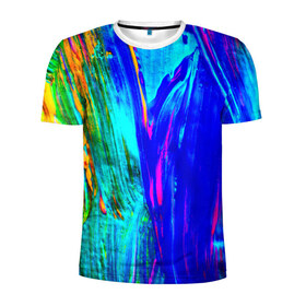 Мужская футболка 3D спортивная с принтом Разводы красок , 100% полиэстер с улучшенными характеристиками | приталенный силуэт, круглая горловина, широкие плечи, сужается к линии бедра | абстракция | абстракция красок | краска | цветные