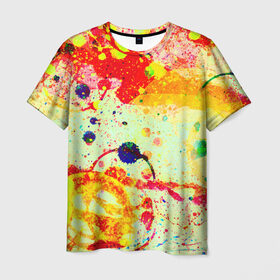 Мужская футболка 3D с принтом Брызги красок , 100% полиэфир | прямой крой, круглый вырез горловины, длина до линии бедер | цветные