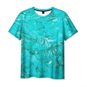 Мужская футболка 3D с принтом Голубая краска , 100% полиэфир | прямой крой, круглый вырез горловины, длина до линии бедер | Тематика изображения на принте: абстракция | абстракция красок | краска