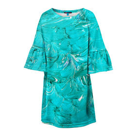 Детское платье 3D с принтом Голубая краска , 100% полиэстер | прямой силуэт, чуть расширенный к низу. Круглая горловина, на рукавах — воланы | абстракция | абстракция красок | краска