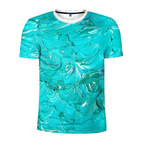 Мужская футболка 3D спортивная с принтом Голубая краска , 100% полиэстер с улучшенными характеристиками | приталенный силуэт, круглая горловина, широкие плечи, сужается к линии бедра | Тематика изображения на принте: абстракция | абстракция красок | краска