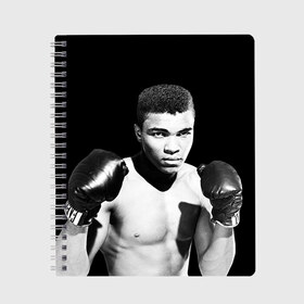 Тетрадь с принтом Muhammad ali 2 , 100% бумага | 48 листов, плотность листов — 60 г/м2, плотность картонной обложки — 250 г/м2. Листы скреплены сбоку удобной пружинной спиралью. Уголки страниц и обложки скругленные. Цвет линий — светло-серый
 | ali | boxing |  muhammad ali | али | бокс | боксер | мухамад. мухаммад | мухамед али | мухаммед | мухаммед али