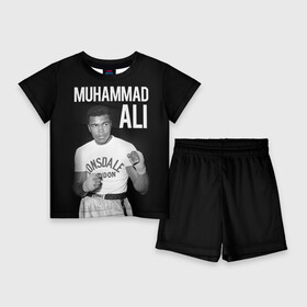 Детский костюм с шортами 3D с принтом Muhammad Ali ,  |  | ali | boxing | muhammad ali |   |  muhammad |  бокс | али | боксер | мухамад. мухаммад | мухаммед | мухаммед али