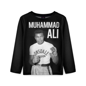 Детский лонгслив 3D с принтом Muhammad Ali , 100% полиэстер | длинные рукава, круглый вырез горловины, полуприлегающий силуэт
 | Тематика изображения на принте: ali | boxing | muhammad ali |   |  muhammad |  бокс | али | боксер | мухамад. мухаммад | мухаммед | мухаммед али