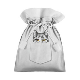 Подарочный 3D мешок с принтом Кот в кармане 2 , 100% полиэстер | Размер: 29*39 см | animals | cat | kitty | животные | кот | котик