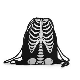 Рюкзак-мешок 3D с принтом Скелет , 100% полиэстер | плотность ткани — 200 г/м2, размер — 35 х 45 см; лямки — толстые шнурки, застежка на шнуровке, без карманов и подкладки | bones | halloween | кости | костюм | прикол | прикольная картинка | скелет | тело | хеллоуин