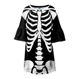 Детское платье 3D с принтом Скелет , 100% полиэстер | прямой силуэт, чуть расширенный к низу. Круглая горловина, на рукавах — воланы | bones | halloween | кости | костюм | прикол | прикольная картинка | скелет | тело | хеллоуин