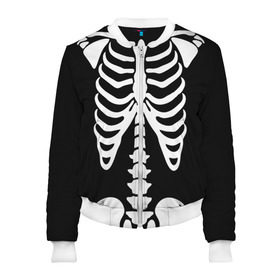 Женский бомбер 3D с принтом Скелет , 100% полиэстер | застегивается на молнию, по бокам два кармана без застежек, мягкие манжеты, по низу бомбера и на воротнике — эластичная резинка | bones | halloween | кости | костюм | прикол | прикольная картинка | скелет | тело | хеллоуин