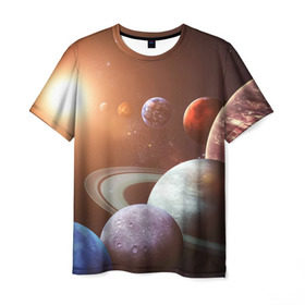 Мужская футболка 3D с принтом Планеты солнечной системы , 100% полиэфир | прямой крой, круглый вырез горловины, длина до линии бедер | венера | звезды | земля | космос | марс | меркурий | сатурн | солнце | уран | юпитер