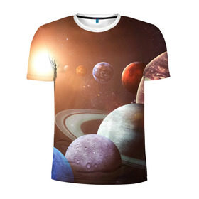 Мужская футболка 3D спортивная с принтом Планеты солнечной системы , 100% полиэстер с улучшенными характеристиками | приталенный силуэт, круглая горловина, широкие плечи, сужается к линии бедра | венера | звезды | земля | космос | марс | меркурий | сатурн | солнце | уран | юпитер