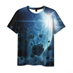 Мужская футболка 3D с принтом Холодный космос , 100% полиэфир | прямой крой, круглый вырез горловины, длина до линии бедер | Тематика изображения на принте: вселенная | галактика | звезды | планеты | туманность